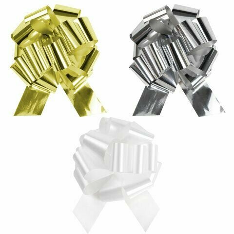 Бант-шар d 15 см для подарка, набор 3 шт, цвета металл серебристый, металл золотистый, белый, золотая сказка, 591832