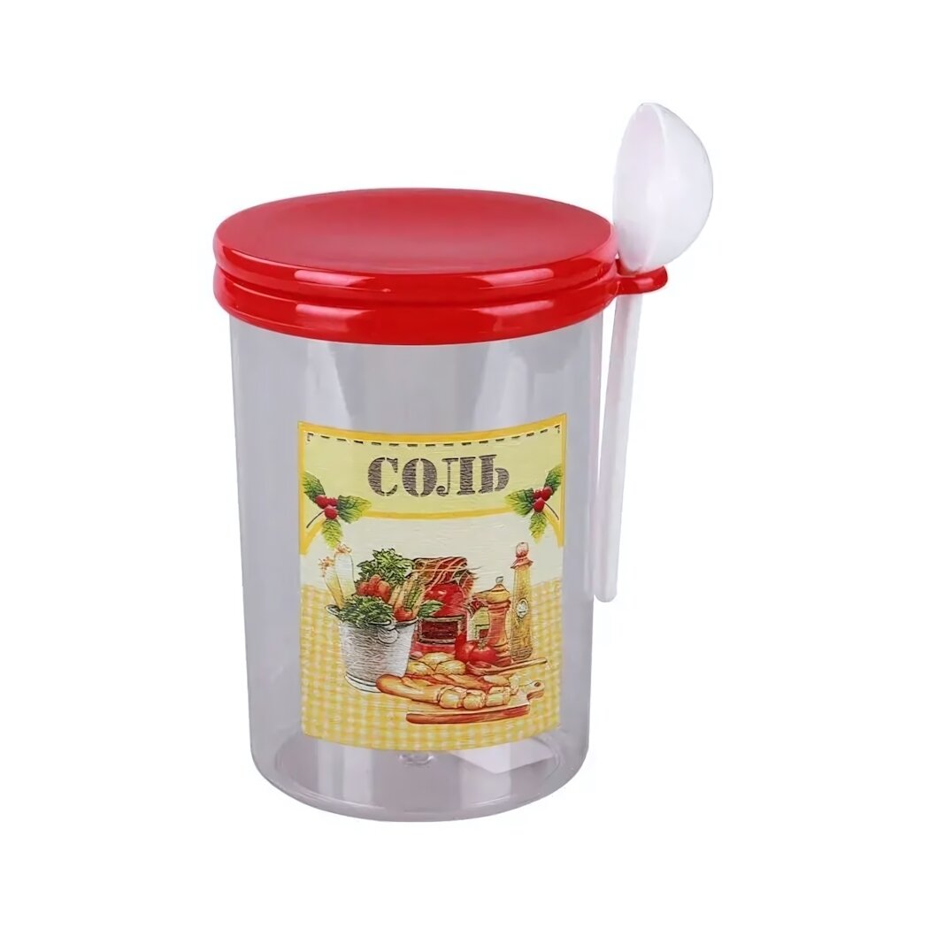 Контейнер для сыпучих продуктов 1л с мерной ложкой пластик герметичная крышка цвет в ассортименте