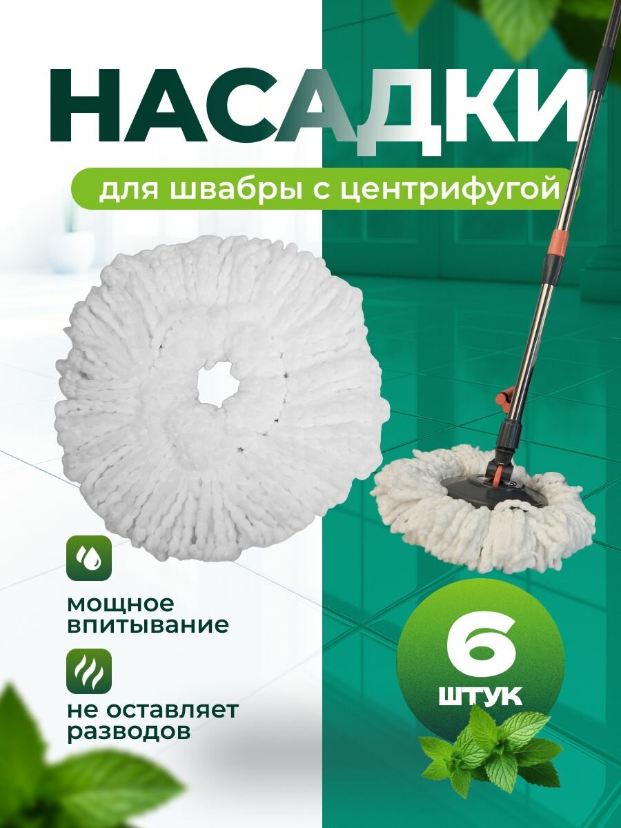 Насадка на швабру Мой Дом Торнадо, 32x32 см, микрофибра, с отжимом, белая