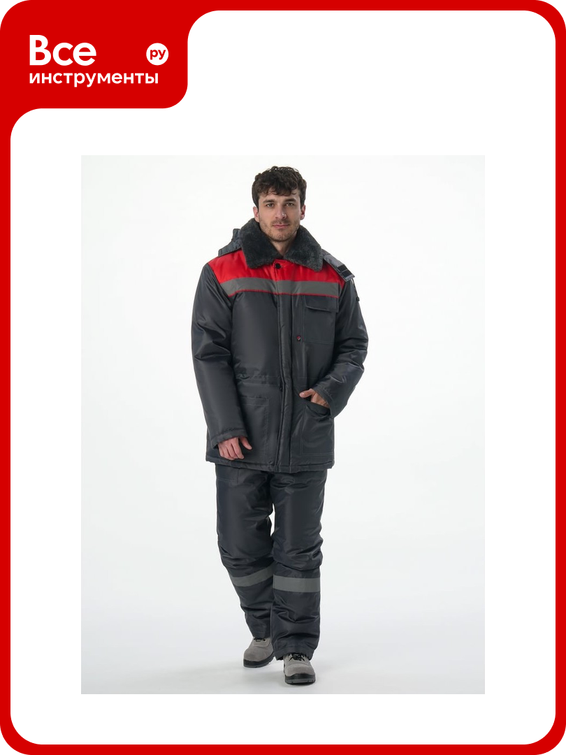 Зимний костюм с полукомбинезоном Факел Труженик-Ультра-2 темно-серый/красный 48-50 170-176 87474868.003