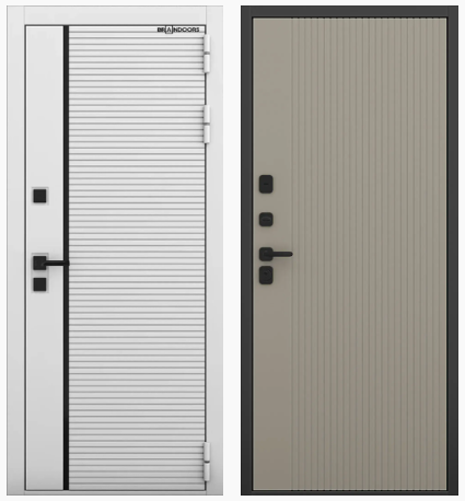 Входная дверь PIANO WHITE c внутреней панелью 076- Варм грей, размер по коробке 960х2050, левая.
