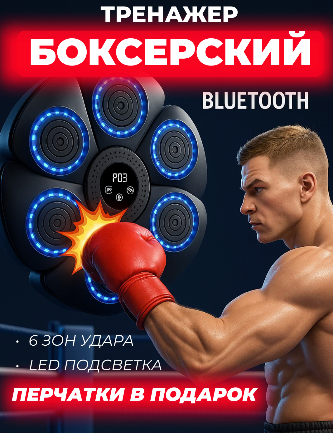Тренажер для бокса с электронным управлением и перчатками YOU_STORE