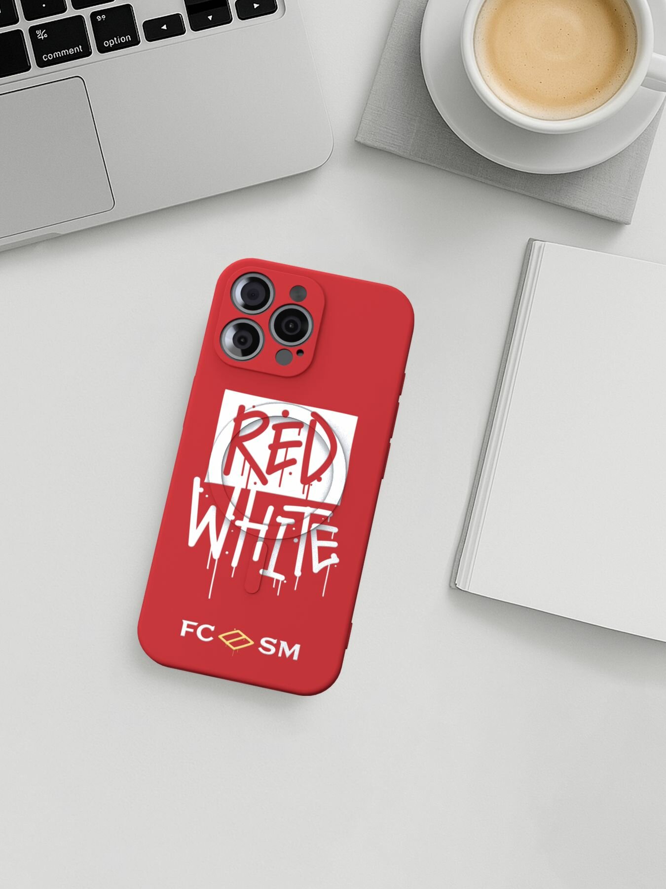 Чехол на iPhone 16 Pro Max (Айфон 16 Про Макс) с MagSafe, с принтом White Red — фото 1