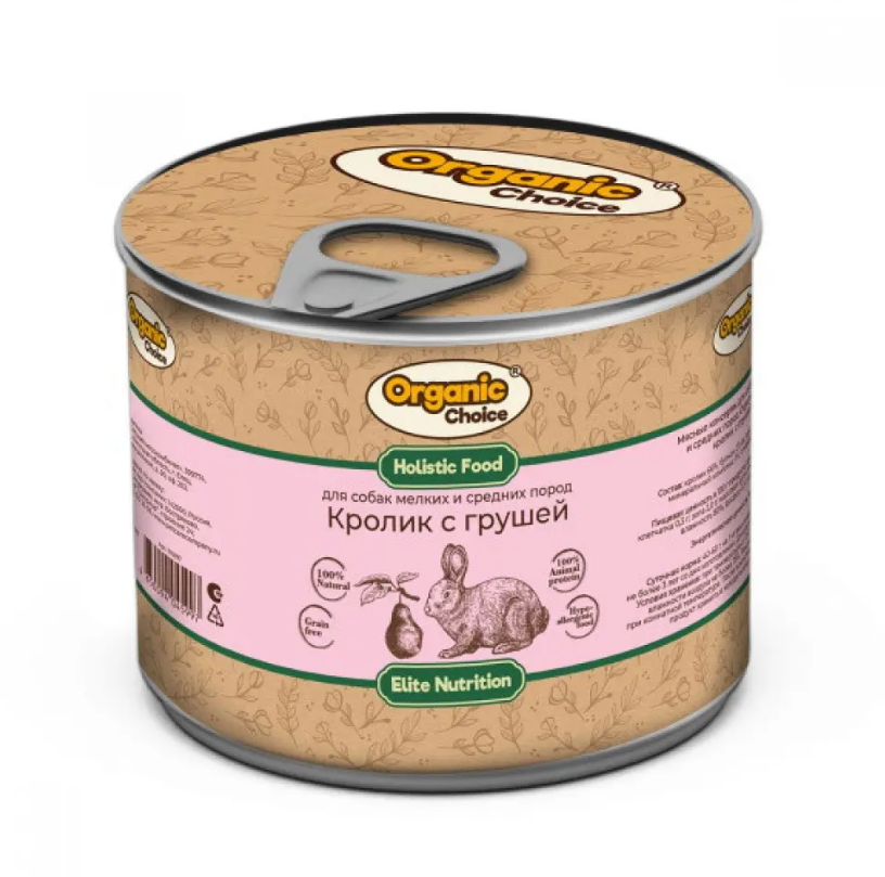 Organic Сhoice 240 г консервы для собак мелких и средних пород кролик с грушей