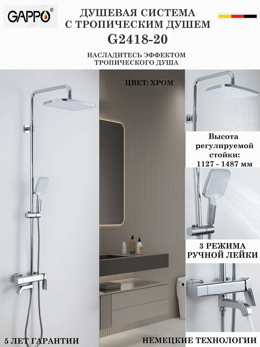 Душевая система с тропическим душем Gappo G2418-20