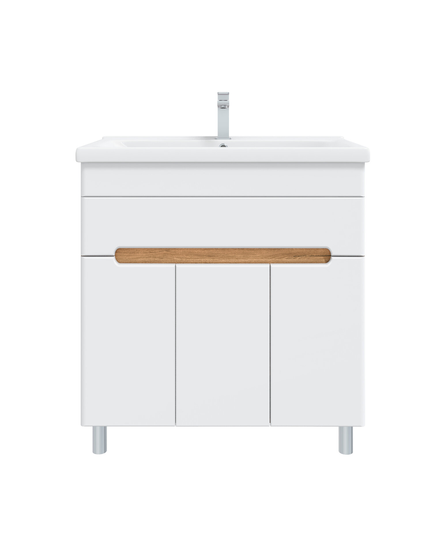 Тумба напольная Vannika Bliss 80 с раковиной Миранда 80 для ванной комнаты, белая, дуб вотан