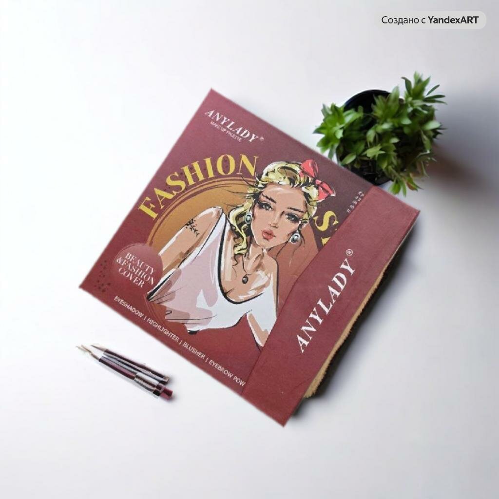 Тени для век ANYLADY "Книга", с кисточкой и румянами, палетка, матовые, 56 г