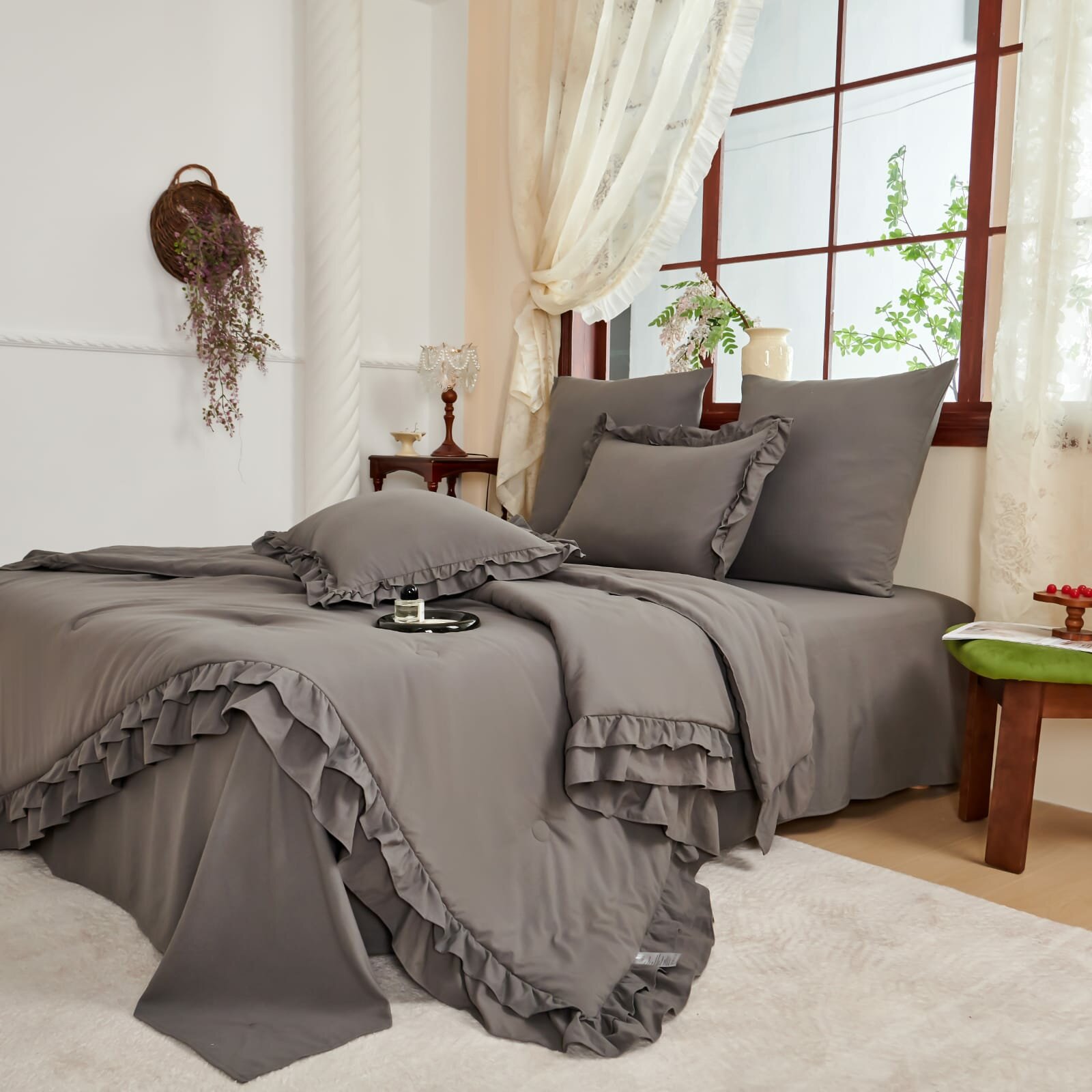 Постельное белье с одеялом евро, бархатный сатин, хлопок Рюши — фото 1