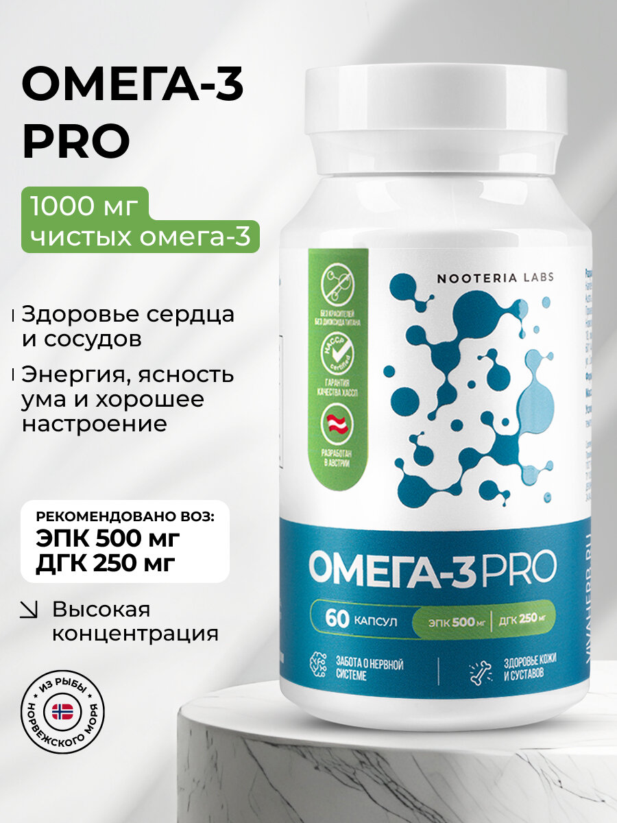 Омега 3 Pro 1000мг рыбий жир для здоровья сердца и сосудов 60 капсул