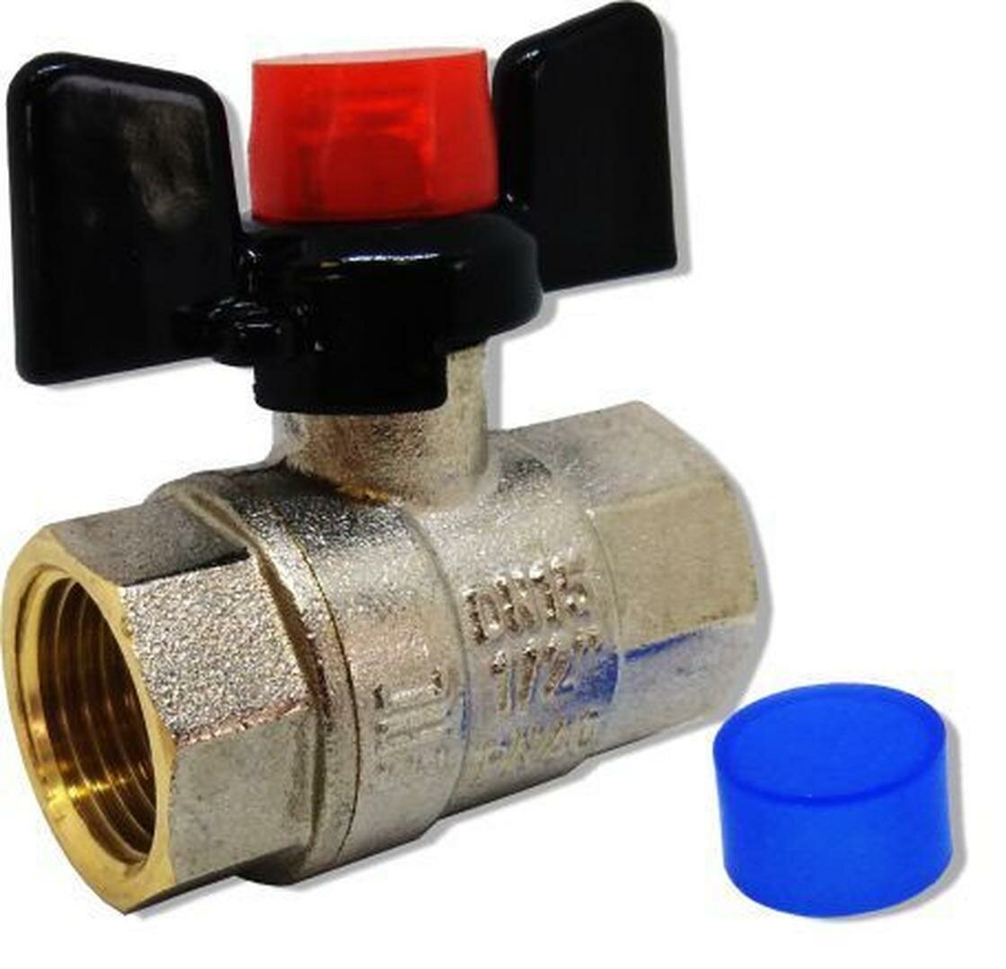 Кран шаровой 1/2"с накидной гайкой 3/4" , DN 15 L mm 60, ручка-бабочка, 53715