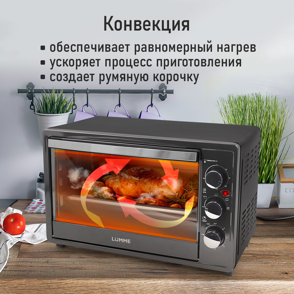 Духовка духовой шкаф мини-печь LUMME LU-EO1712C 50 литров конвекция гриль серый жемчуг — фото 1