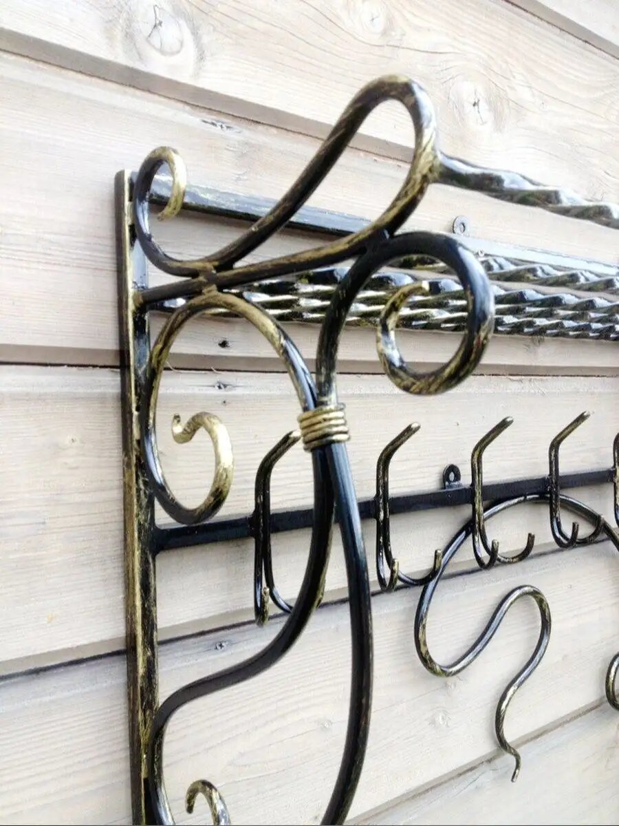 Вешалка настенная, кованая, Студия кованой мебели Нива, цвет черный/античная бронза — фото 1