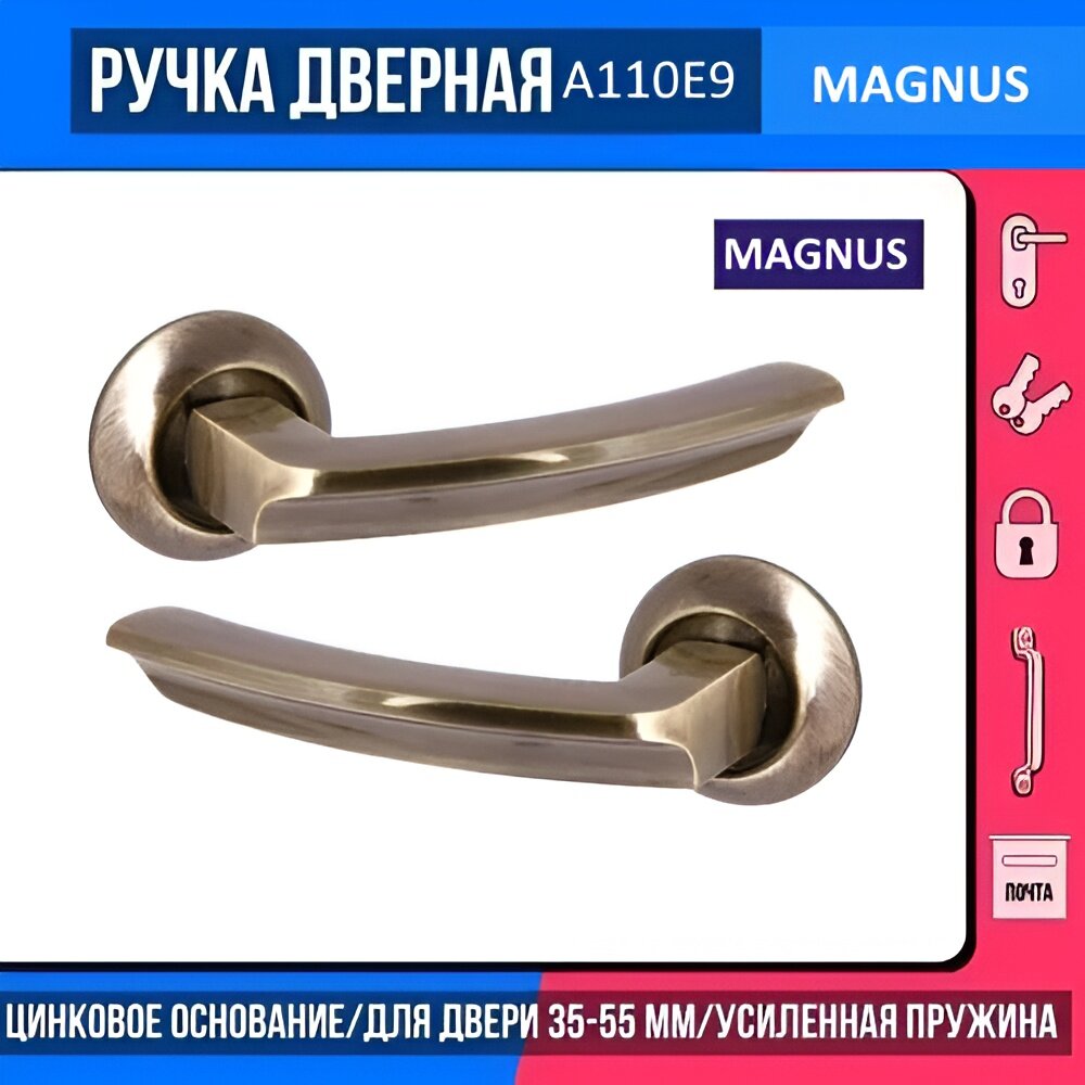 Ручка дверная для межкомнатных дверей Magnus с замком, матовый хром современный, универсальный