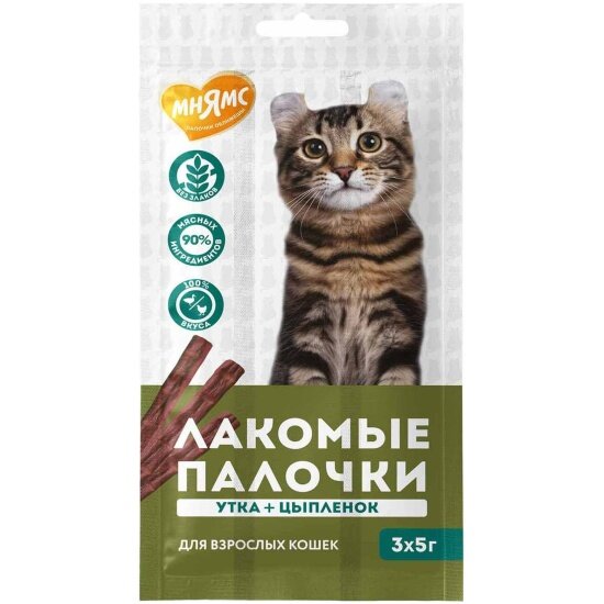 Изображение Лакомство для кошек Мнямс лакомые палочки для кошек из цыпленка и утки 3 шт х5 г