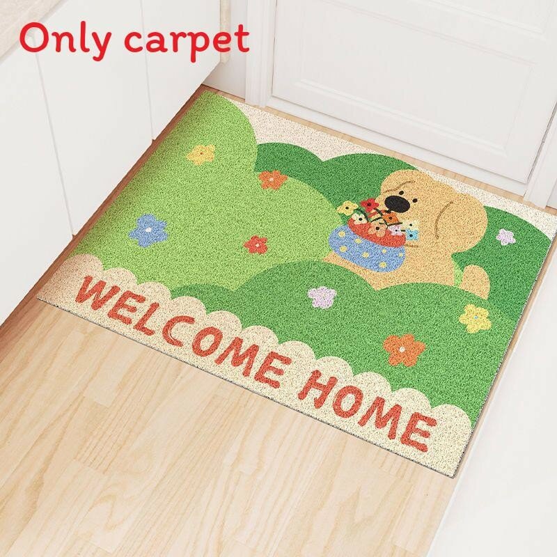 Japanese cartoon dog doormat with noncut crystal velvet for home entrance silk basket 45x75cm