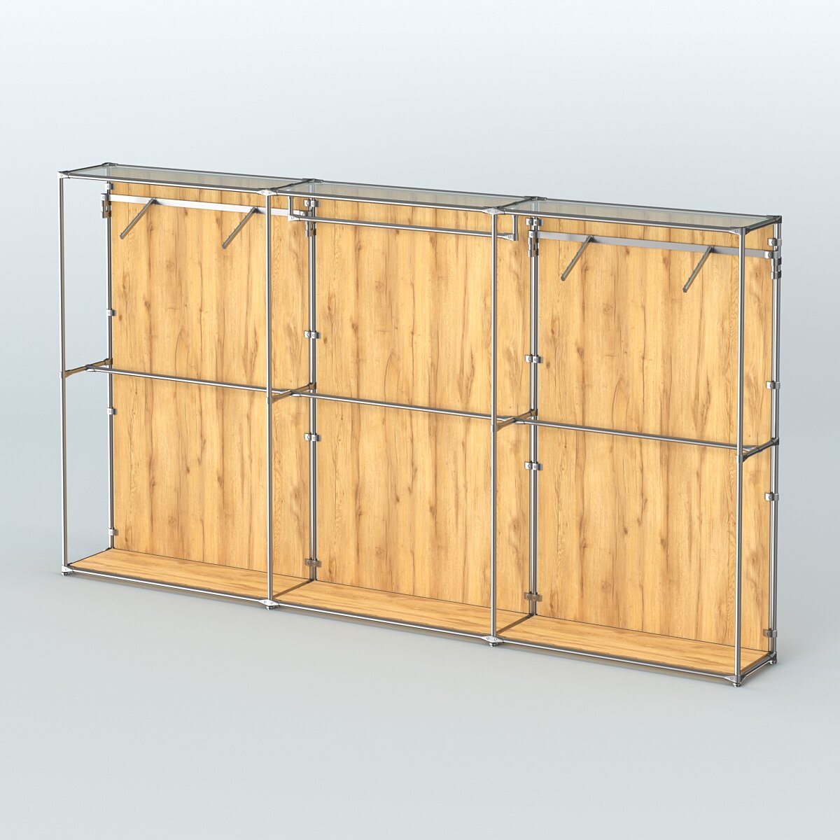 Торговая система хром (задняя стенка - ДСП) 3600 мм с поручнями №3 Дуб Золотистый