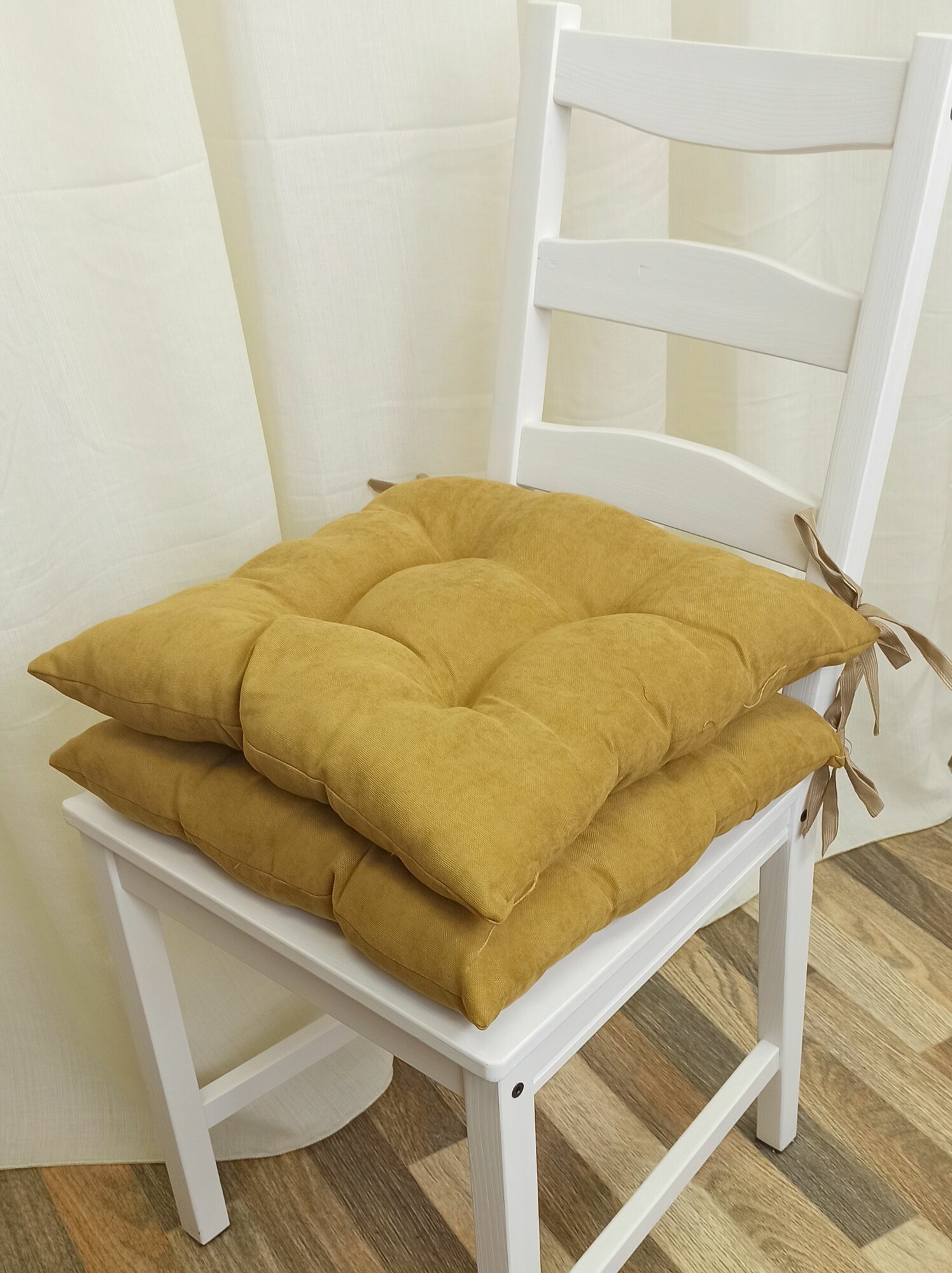 Кружева Подушка на стул с завязками Канвас 35х35 см горчица