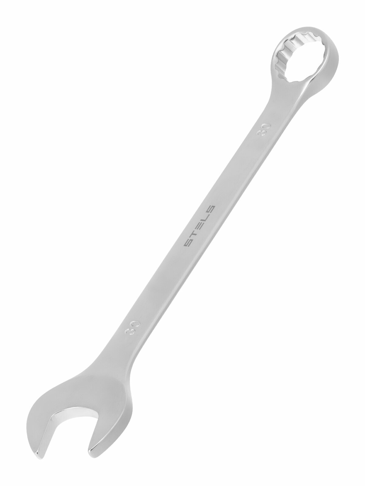 Ключ комбинированный Stels 30 мм 12 граней и изогнутая кольцевая часть сталь CrV матовый хром гаечный ключ 15232