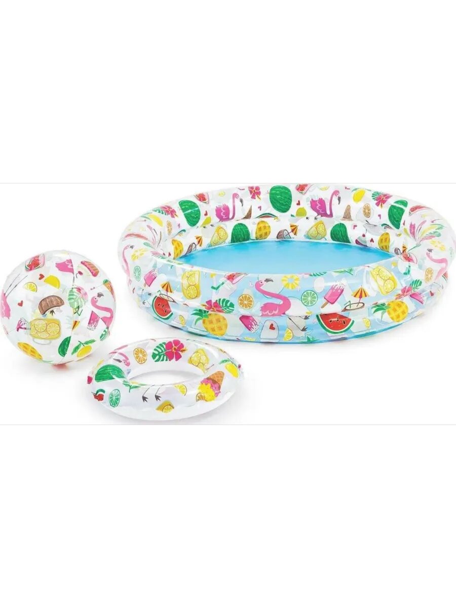 Бассейн надувной детский 59460NP 122*25см 150л+круг/мяч