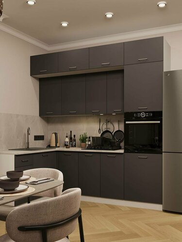 Изображение товара Мебельный РАЙ Кухонный гарнитур угловой Урбан МДФ графит софт 2,4х1,6м со столешницей для дома и дачи