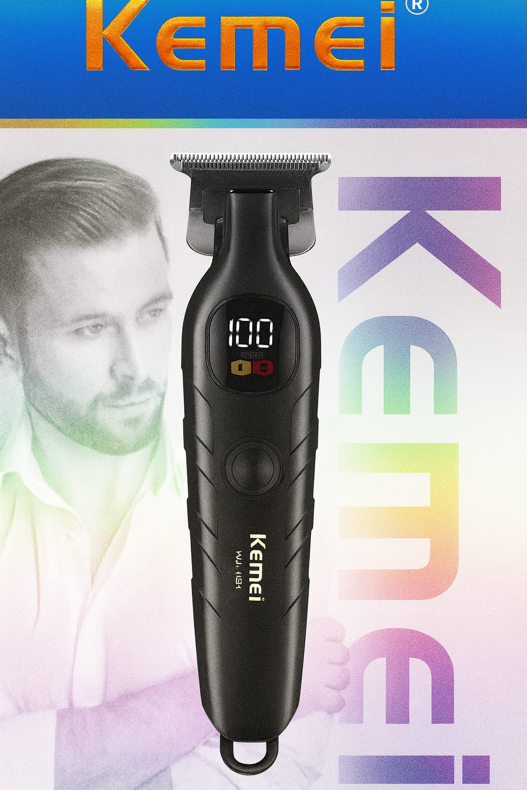 Профессиональный триммер Kemei KM-1681 — 1200 мА·ч, ЖК-дисплей, Т-образное лезвие, зарядка через USB