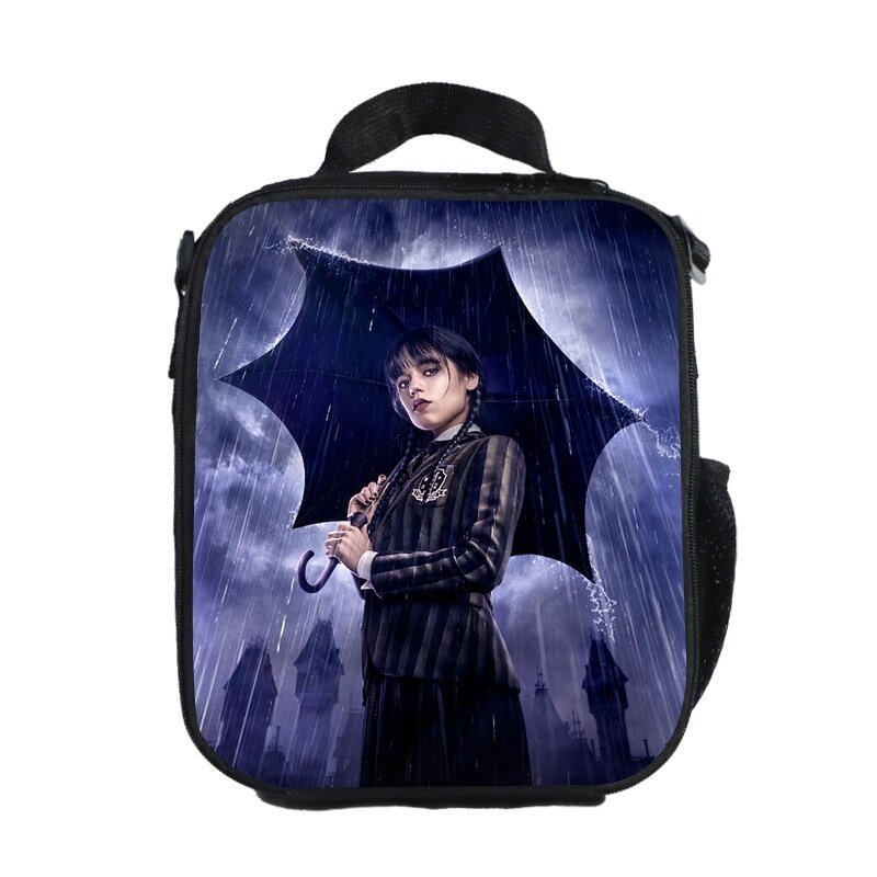 Ленч-бэг the addams family, изолированный, полиэстер, с сетчатым карманом, для студентов, фиолетовый