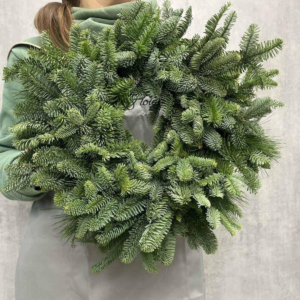 Венок новогодний из живой хвои нобилиса без декора диаметром 35см