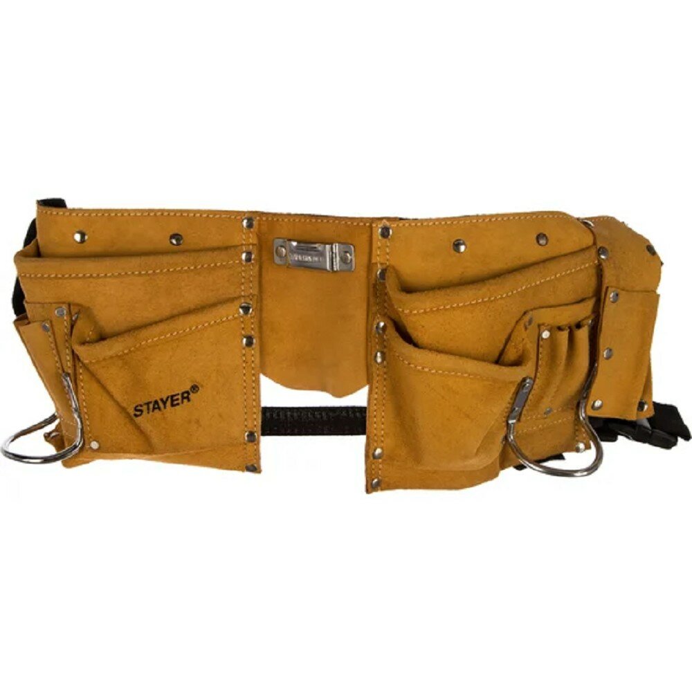 Stayer Ручной инструмент "MASTER" Пояс для инструментов, кожаный, 10 карманов, 2 скобы 38510