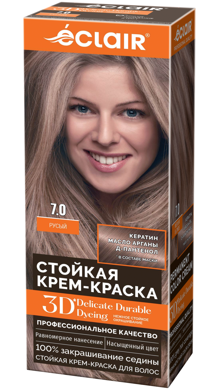 Крем-краска ECLAIR 7.0 3D " Русый-Русый ", с пантенолом, 100 мл,