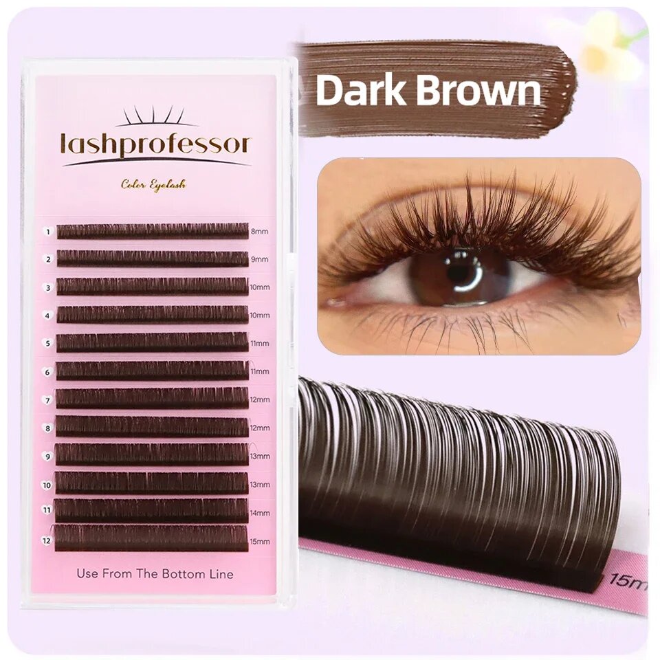 Веерные ресницы lashprofessor Dark Brown, C изгиб, 0.05 мм, MIX(8-15mm)