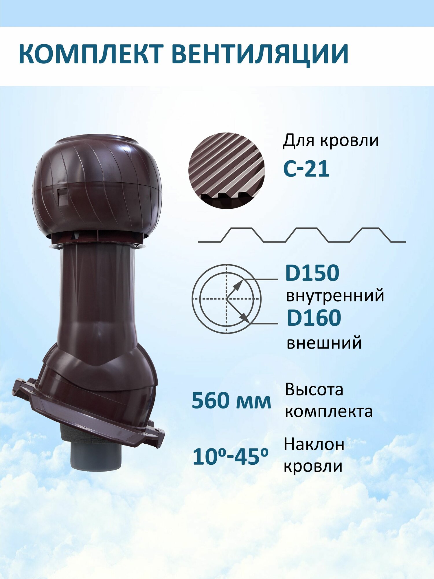 Готовый комплект изолированный: PROF-21, 150/160 мм, RAL8017, Gervent, серия Static (колпак)