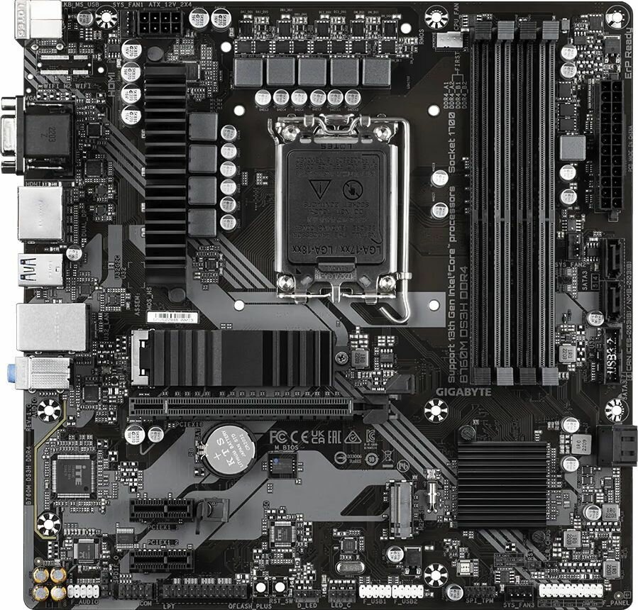 Материнская плата Gigabyte B760M DS3H DDR4 Soc-1700 Intel B760 4xDDR4 mATX AC 97 8ch(7.1) 2.5Gg RAID (RTL)