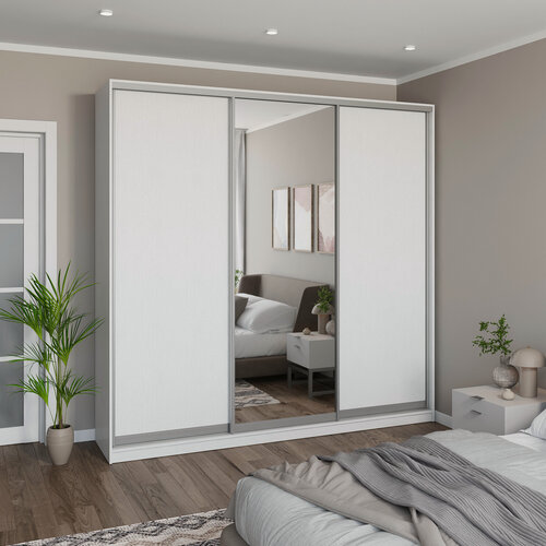 Изображение товара Шкаф купе для одежды "MELIA" белый с 1 зеркалом 240 х 58 х 240 см (ШхГхВ)