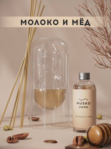 Изображение товара Ароматический диффузор, Молоко и мёд, 100 мл, в стеклянной вазе Balance (ваза + рефил)
