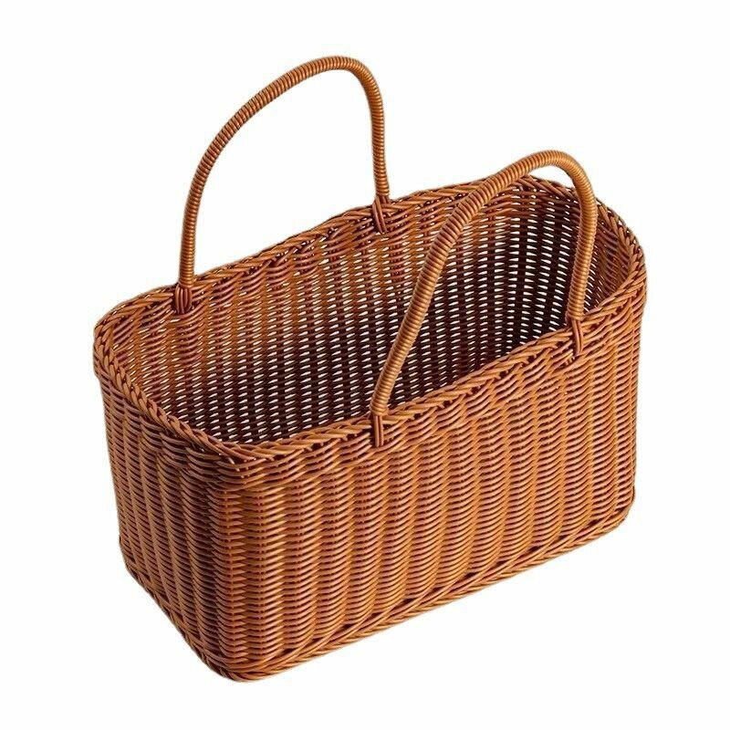 Плетеная корзина для пикника хранения и декора из экологичного полипропиленового ротанга 35x20x18 см