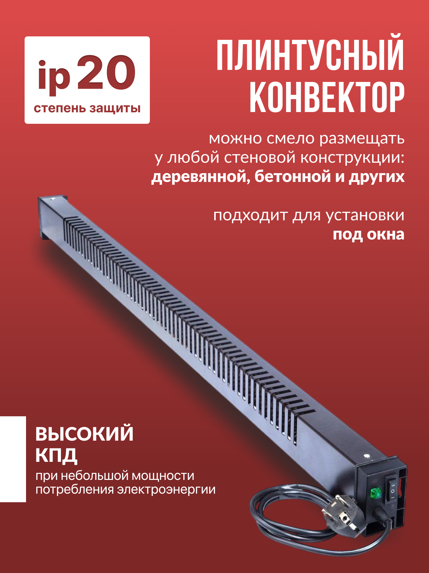 Изображение Обогреватель плинтусный Бриз БК 100Ф, черный, вилка справа