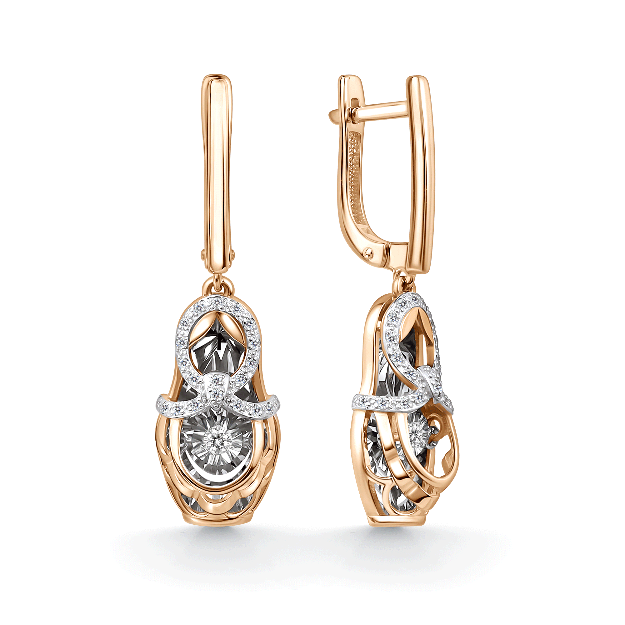 Серьги, красное золото, 585 проба, бриллиант