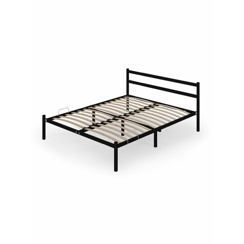 Кровать двуспальная разобранная черная 160х200 металлическая с прямой спинкой, DreamLite