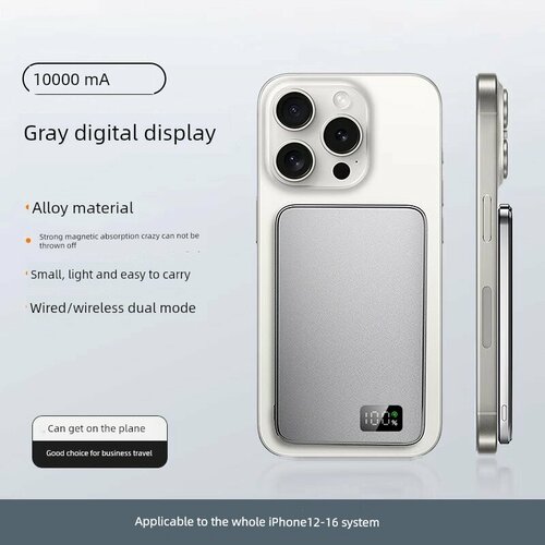 Магнитный беспроводной Power Bank 10000mAh - Титановый серый 10000mAh 10267₽