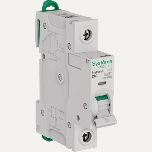 Изображение товара Автоматический выключатель Systeme Electric Systeme9 63A 1P 6 kA 230В хар-ка C S9F22163