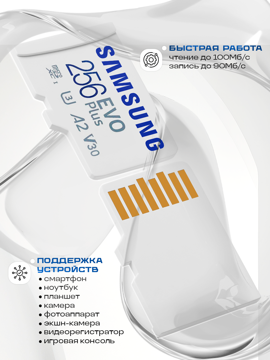 Карта памяти Micro SD Samsung EVO Plus 256 ГБ class 10 (MB-MC256SA) — фото 1
