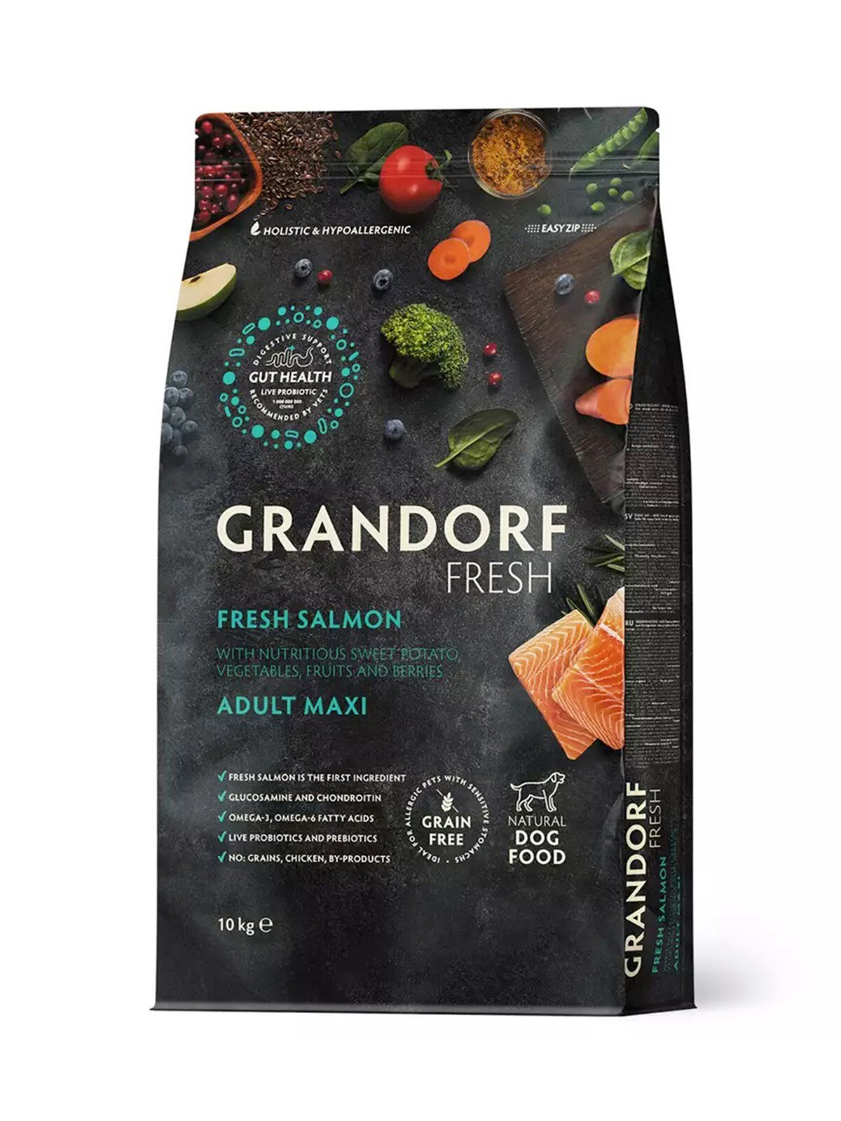 Сухой корм GRANDORF Fresh для взрослых собак крупных пород, с филе лосося и бататом, 10 кг