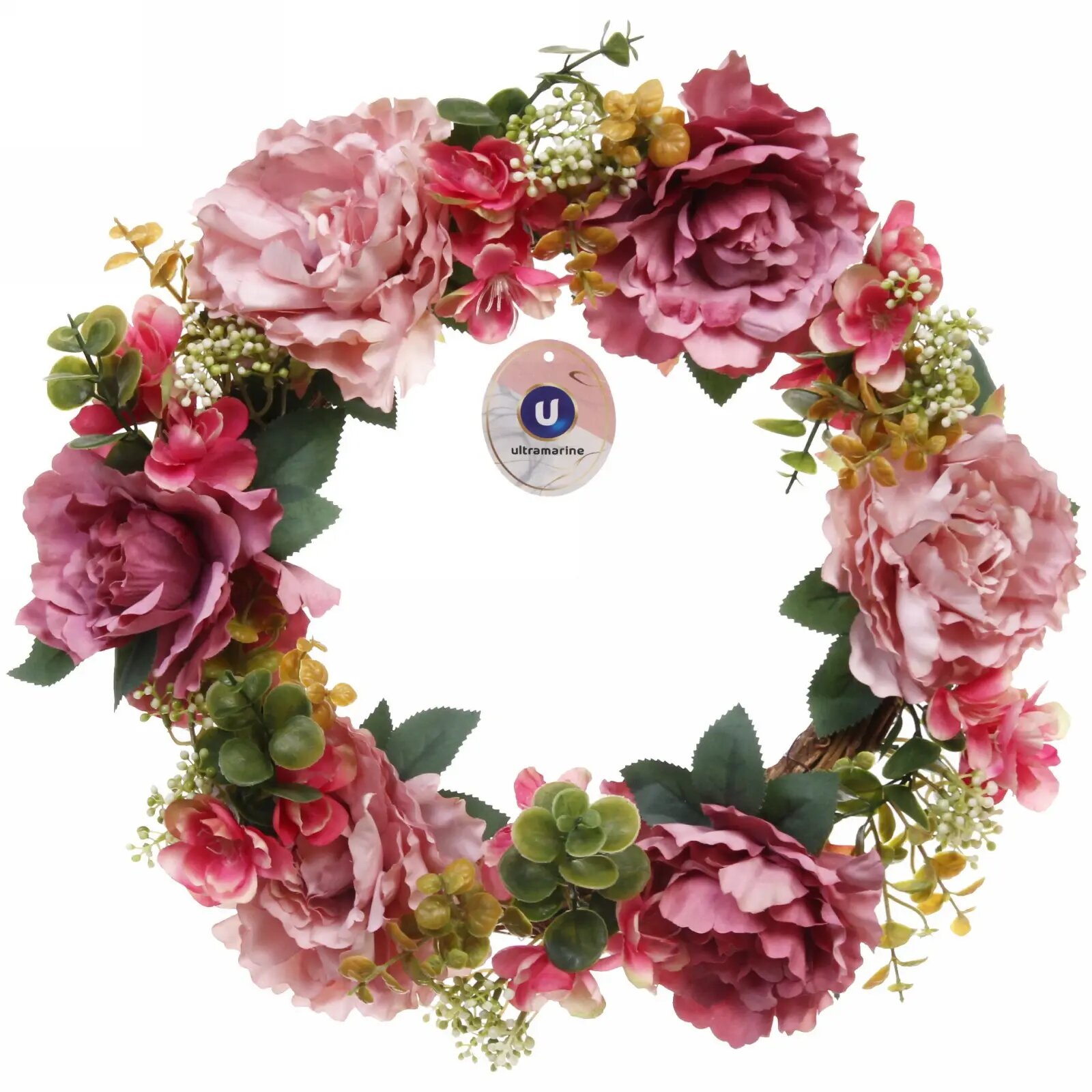 Искусственный венок «Фантазия» 42см розовый для декора интерьера