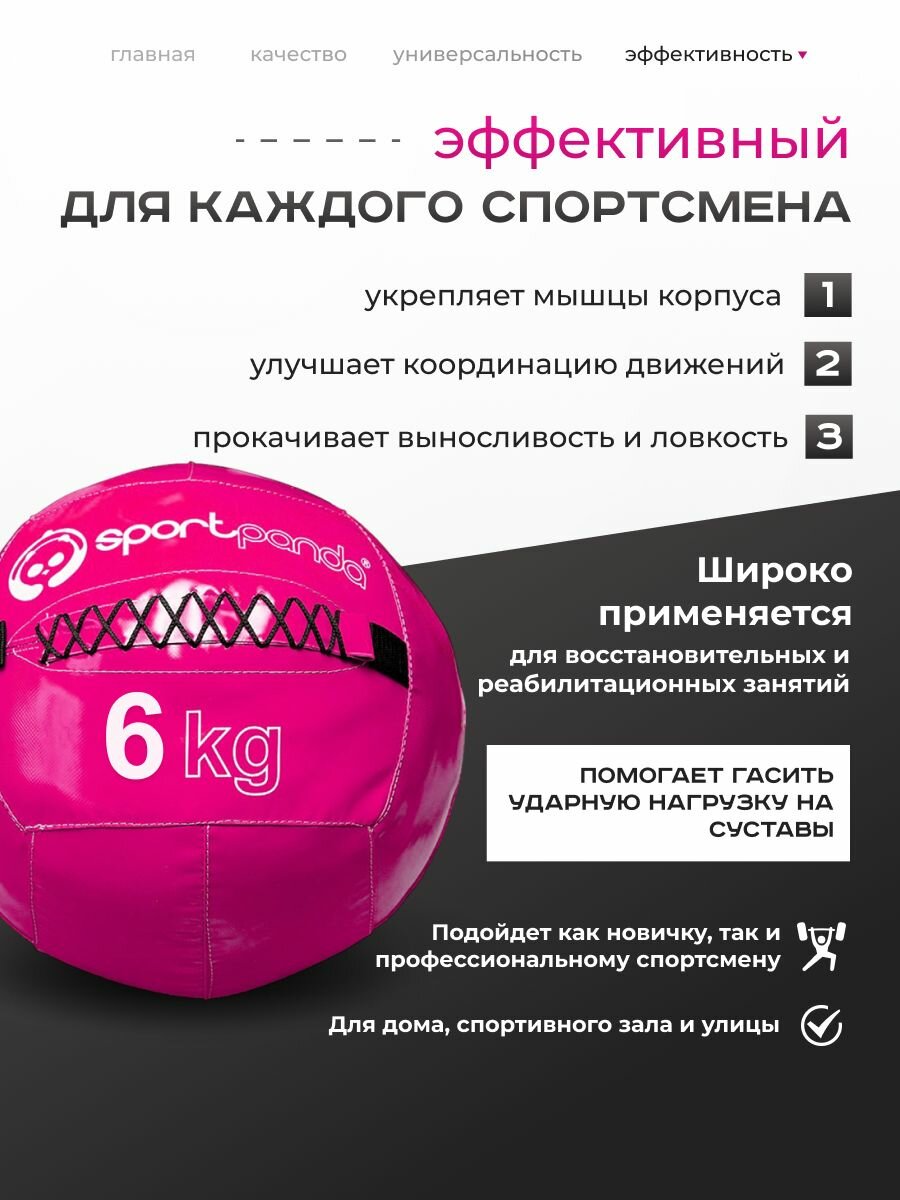 Медбол SportPanda, ПВХ, диаметр 38 см, 6 кг, армированные швы — фото 1