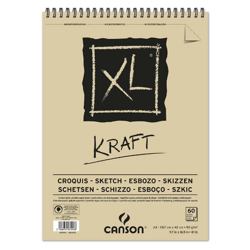 "Canson" Альбом для графики XL Крафт 90 г/м2 A4 29.7 х 42 см склейка с одной стороны 60 л. C400039142