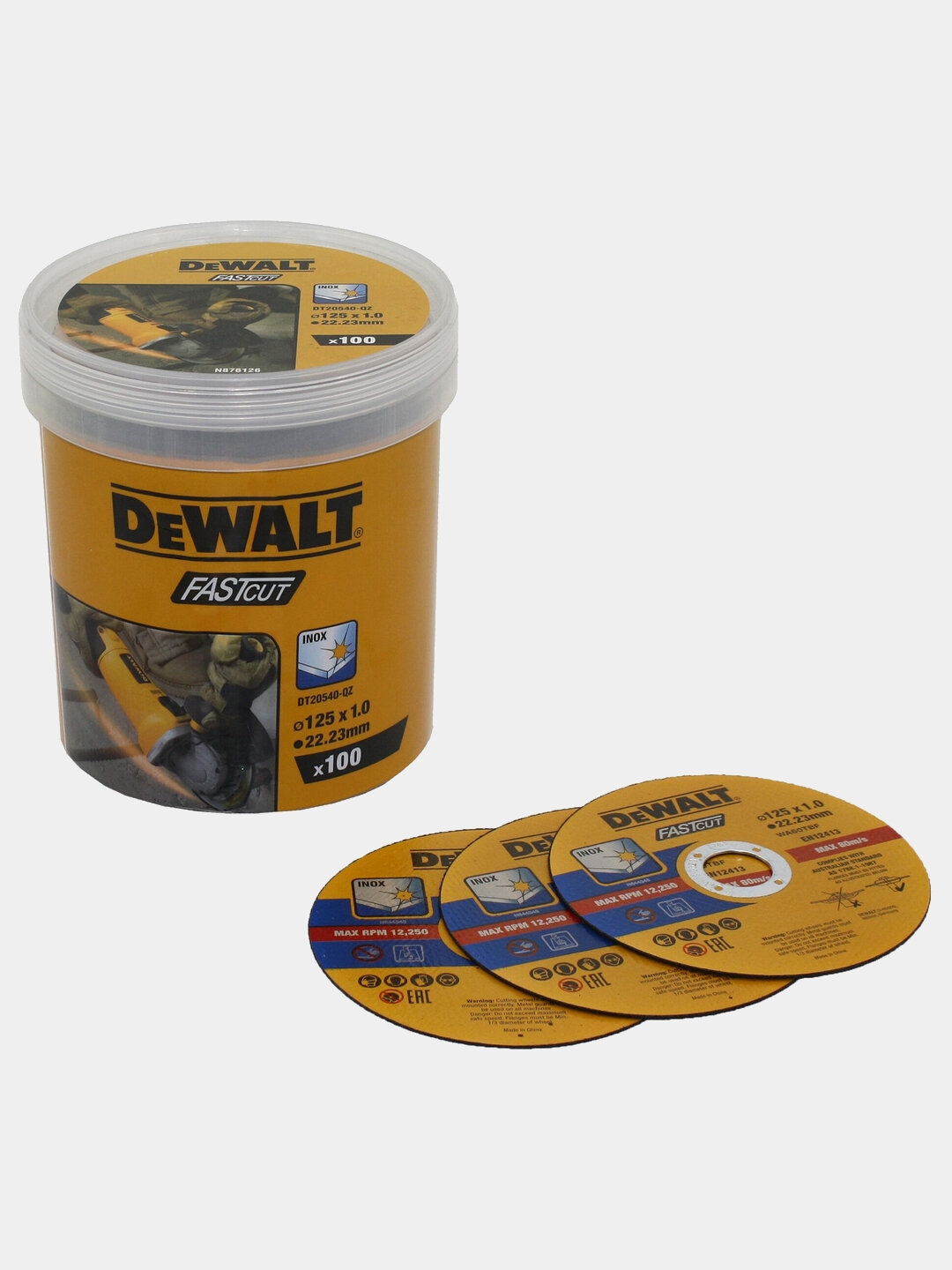 Набор дисков в пластиковом ведерке 100шт 125х1х22,23мм DeWalt DT20540-QZ