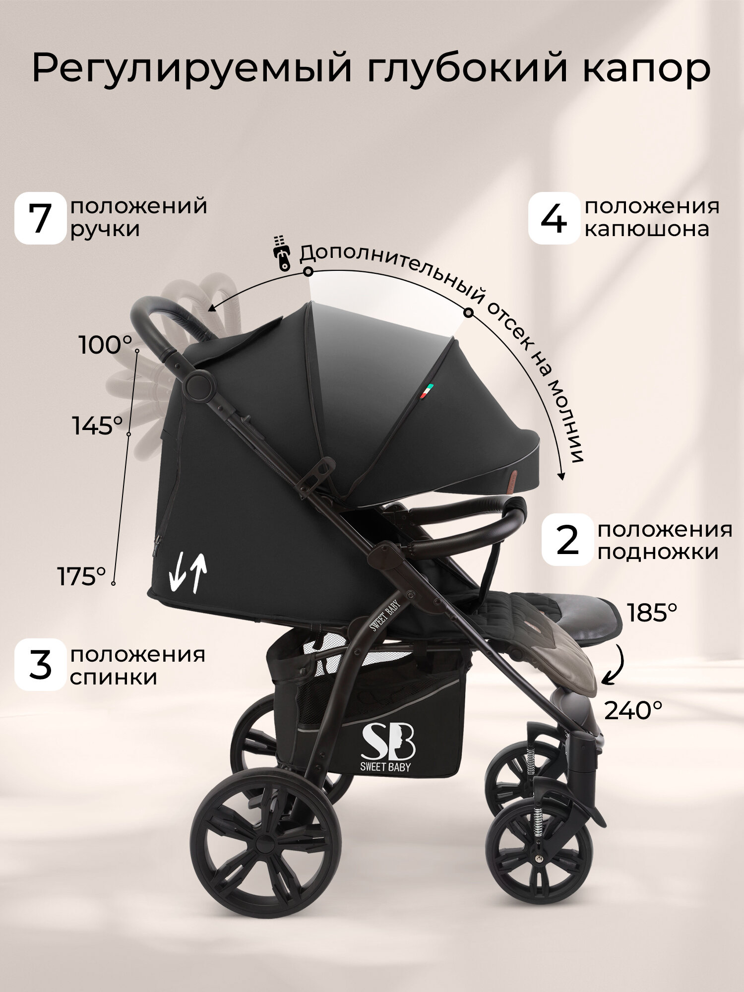 Изображение Прогулочная коляска Sweet Baby Carisma Black