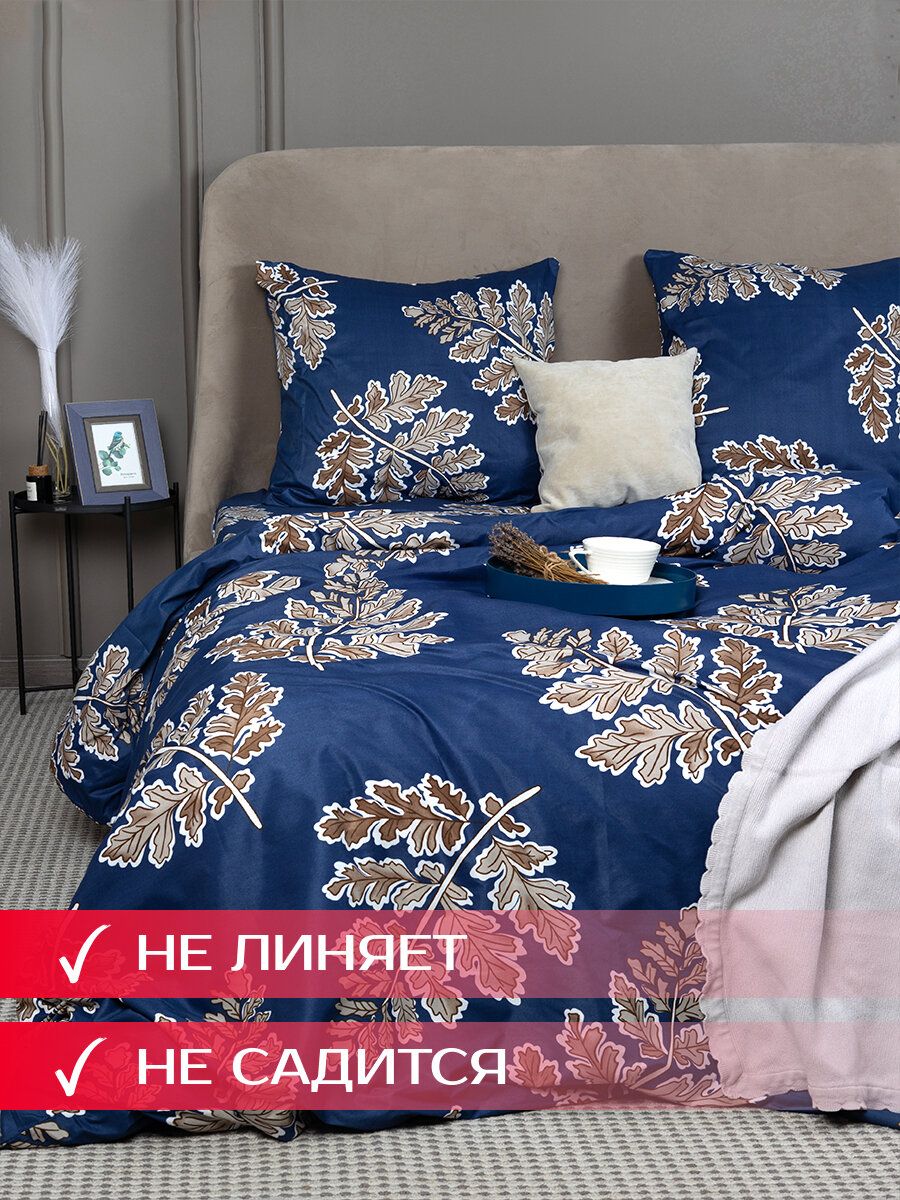 Постельное белье 2 спальное с Евро простыней Samy Золотой день синий — фото 1
