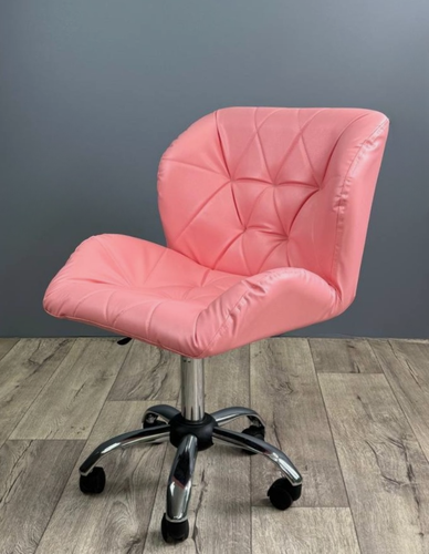 Изображение товара Стул мастера со спинкой, Ракушка, большой, FitBest, экокожа, хром, колеса, розовый