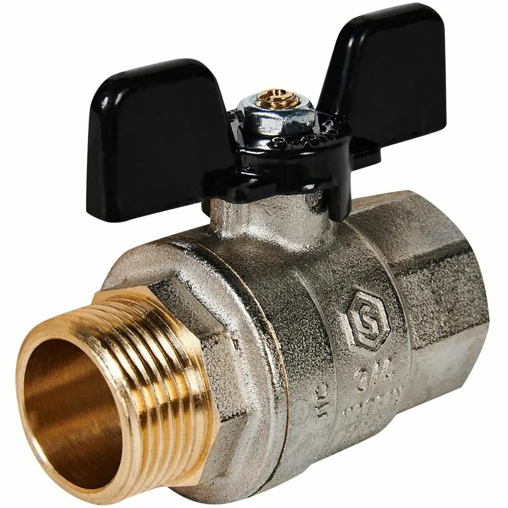 Кран шаровой прямой SVB-0004 DN20 PN40 3/4"x20 ВР-НР ручка бабочка латунь